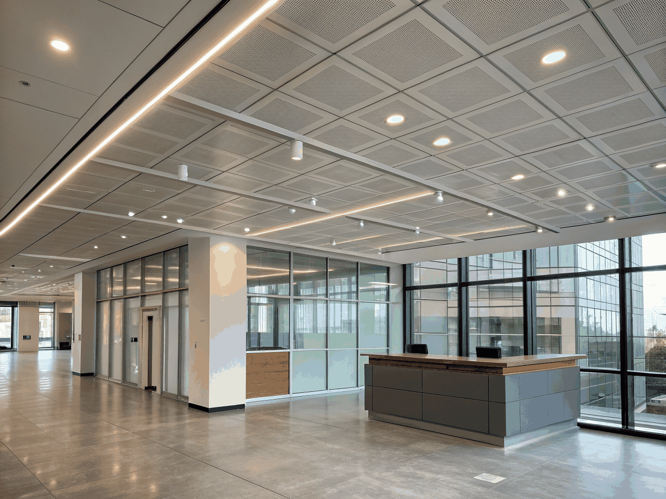 Architectural recessed ceiling lighting system in commercial facility