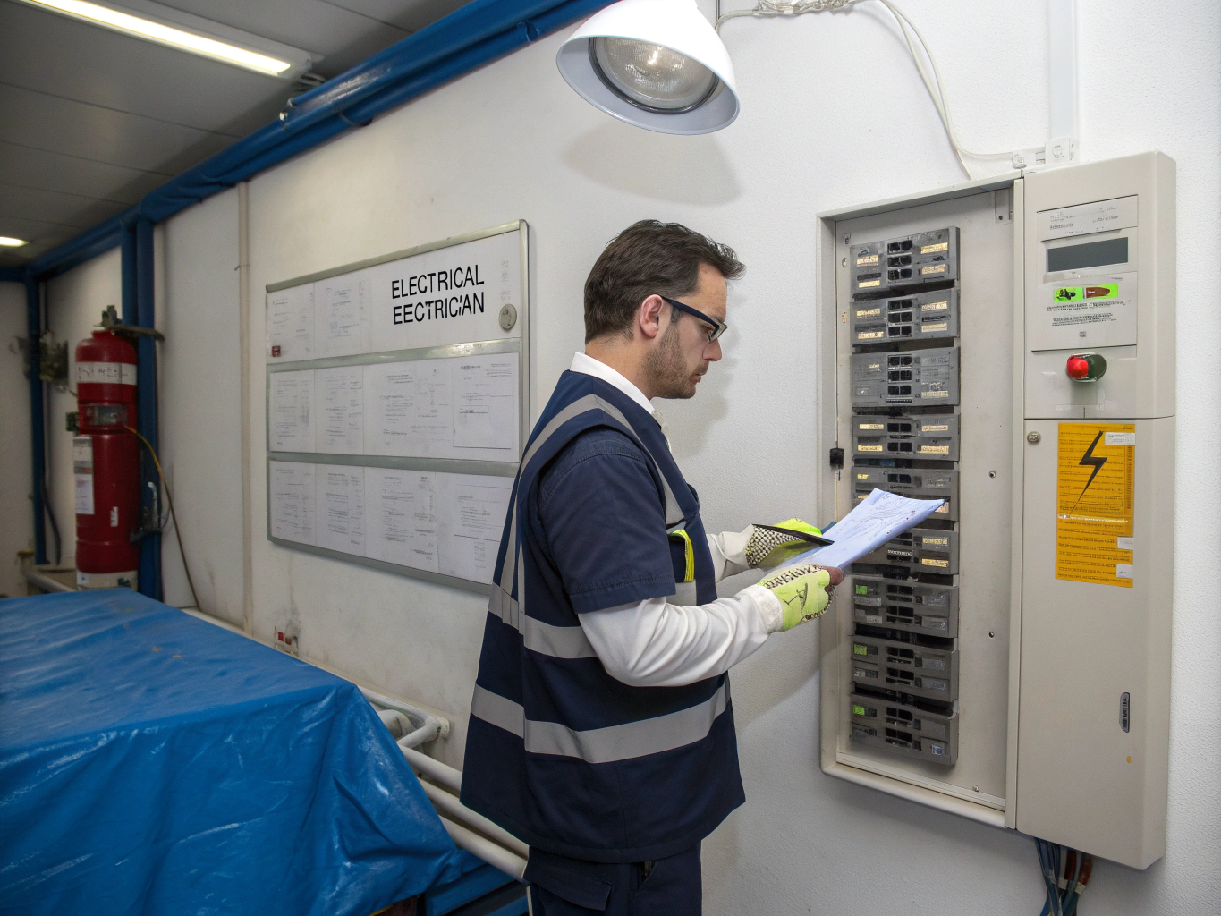 Electrician neatly terminating and dressing copper wiring inside a distribution board